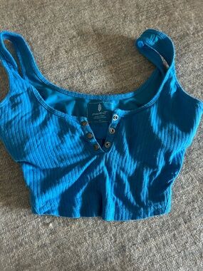 Free People Blue Ribbed Snap-Front Tank - ACCEPTING OFFERS